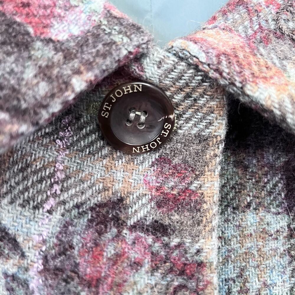 St. John Sport Plaid Wool Blend Floral Embroidered Collared Jacket Size Medium - Picture 5 of 15
